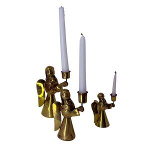 Mid 20th Century Brass Swirl‎ Design Candlestick Candle Holders Set 3 Graduated